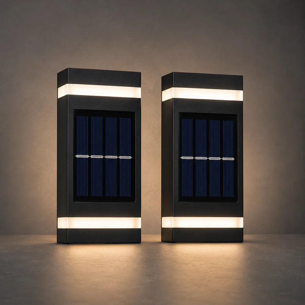 Solar Wandleuchte mit Auf-Ab-Licht schwarz, 2er Set (Bramoor), Produktfoto