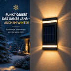 Solar Wandleuchte mit Auf-Ab-Licht schwarz, 2er Set (Bramoor), im Winter bei Schnee