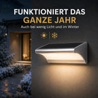 Solar Wandleuchte mit Radar-Bewegungsmelder Aluminium silber (Ferlion), im Winter bei Schnee