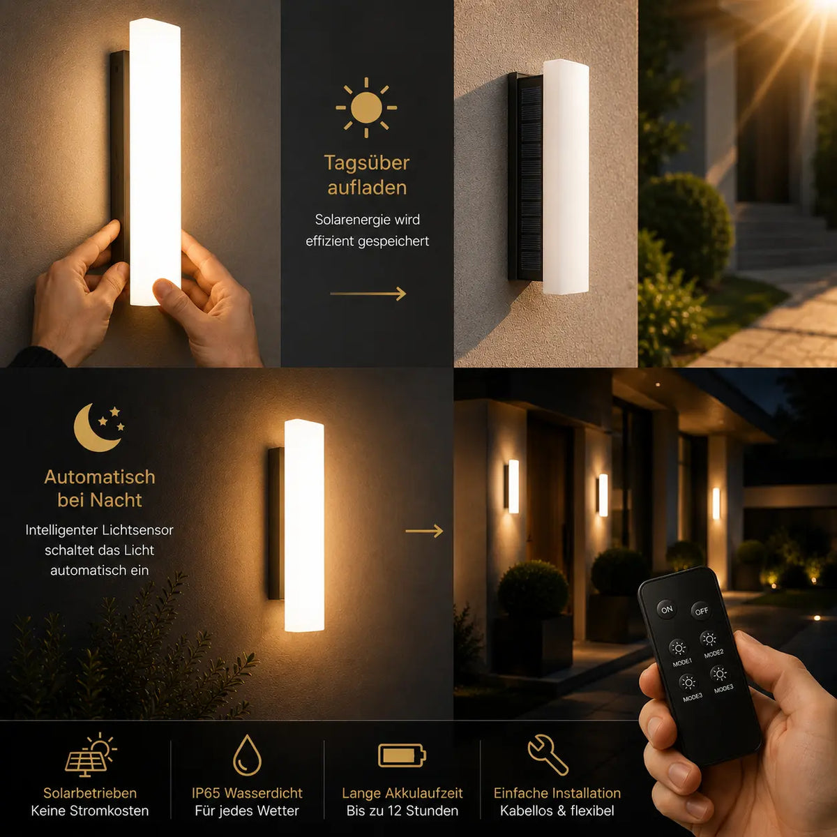 LED Außenwandleuchte zylindrisch weiß (Cassoria), mit Fernbedienung