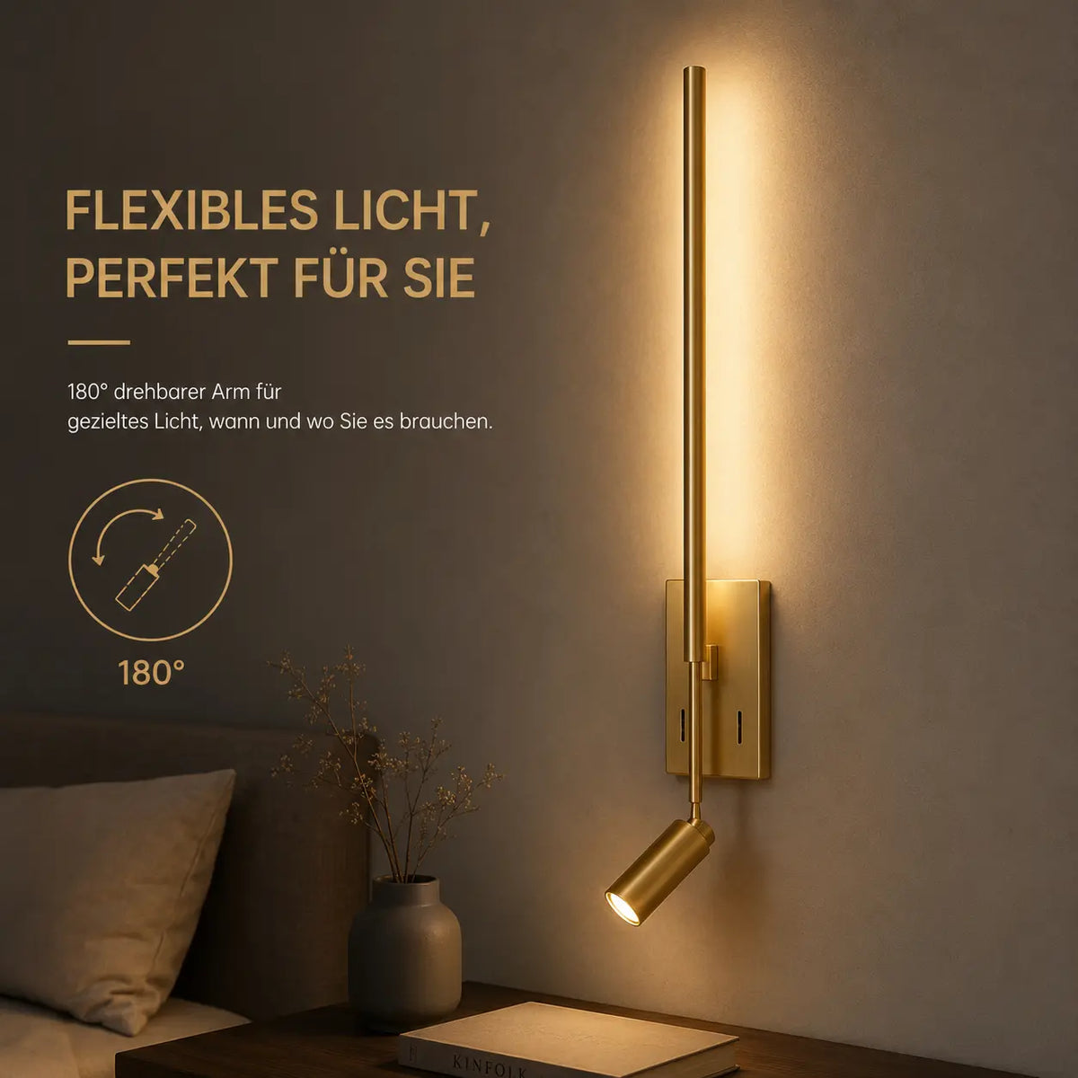 Wandleuchte Leselampe mit Schwenkarm gold (Vaskenio), Detailansicht