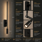 Wandleuchte Leselampe mit Schwenkarm schwarz (Delmorra), Maße und technische Details