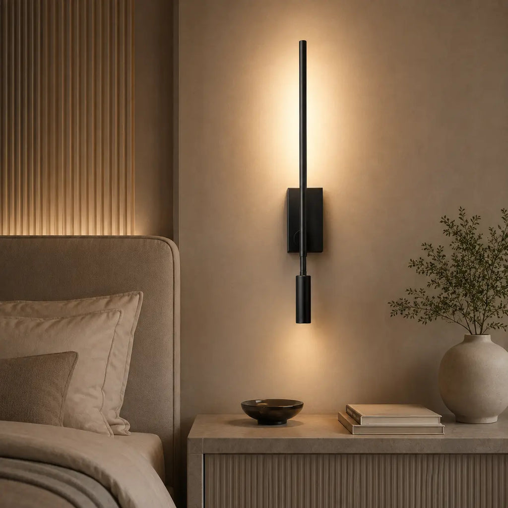 Wandleuchte Leselampe mit Schwenkarm schwarz (Delmorra), im Schlafzimmer neben dem Bett