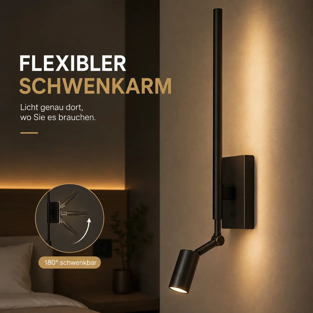 Wandleuchte Leselampe mit Schwenkarm schwarz (Delmorra), Detailansicht