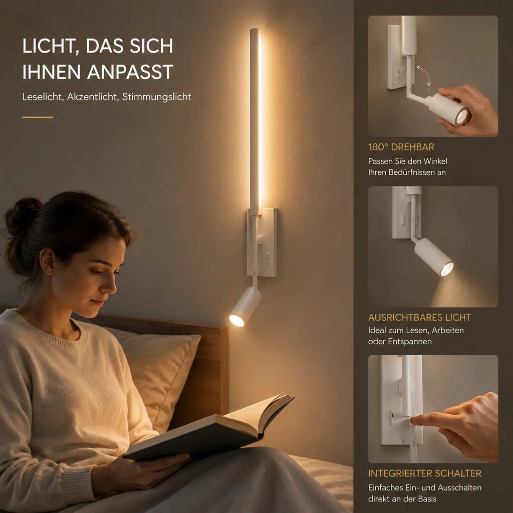 Wandleuchte Leselampe mit Schwenkarm weiß (Corvenna), Lichtwirkung an der Wand