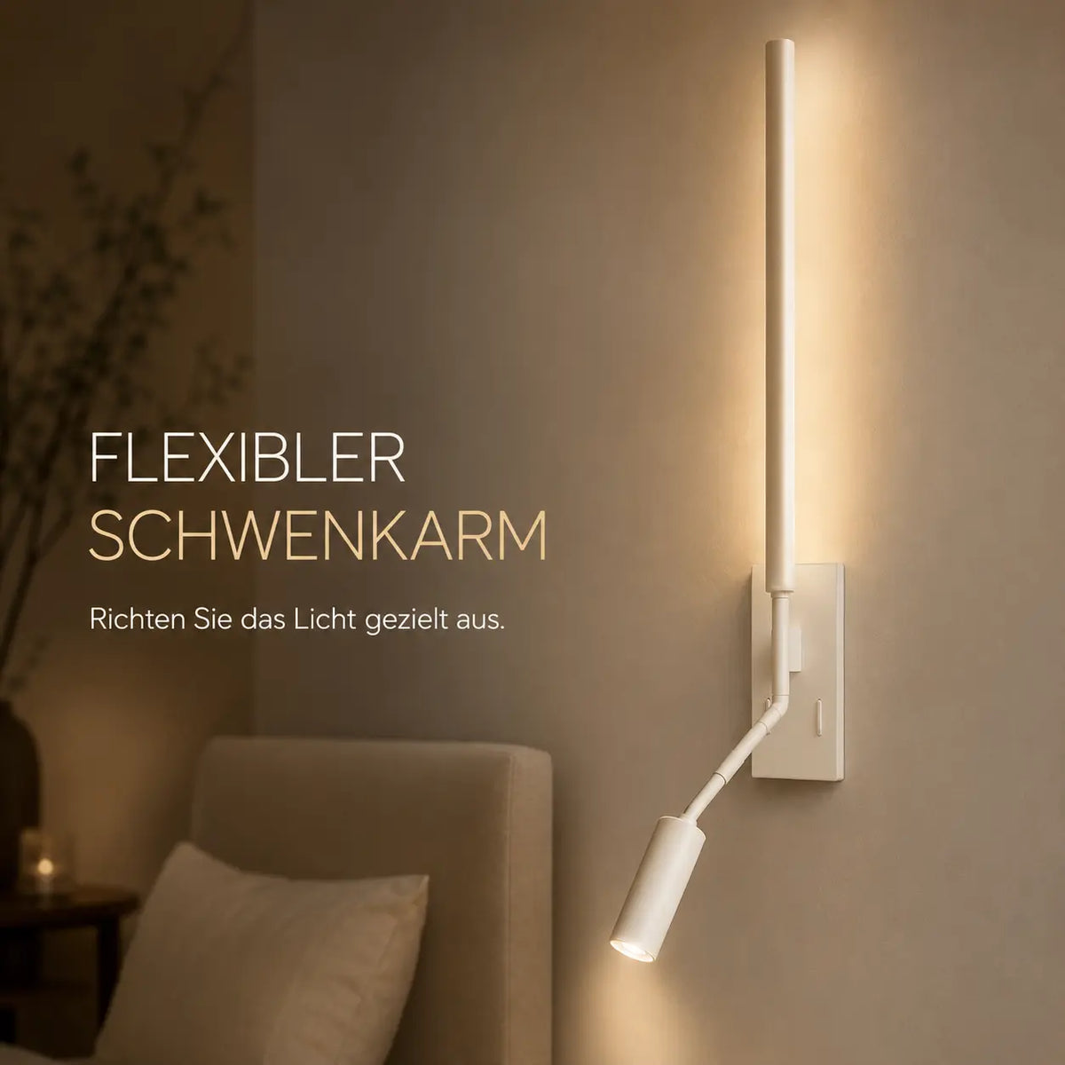 Wandleuchte Leselampe mit Schwenkarm weiß (Corvenna), Detailansicht