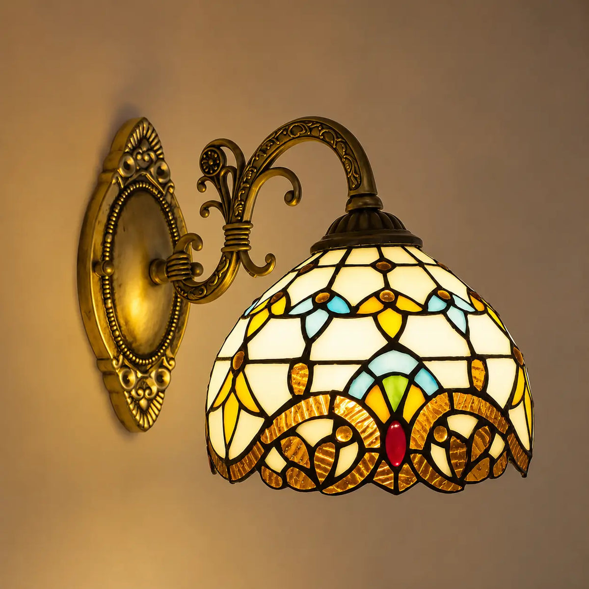 Wandleuchte Tiffany Glasmosaik Antik-Messing (Lucarno), Produktfoto