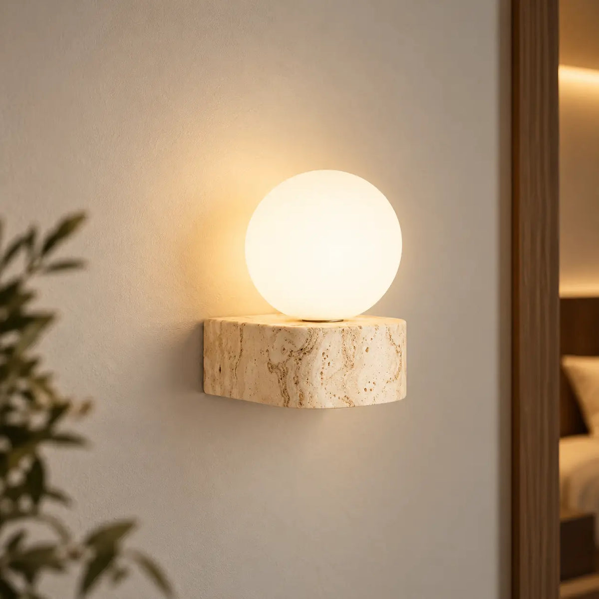 LED Wandleuchte Naturstein Kugel beige (Solenza), Produktfoto