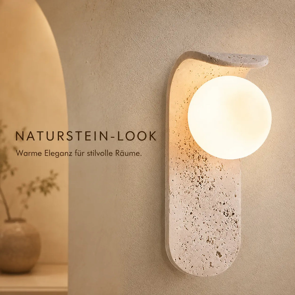 LED Wandleuchte Naturstein-Optik Kapselform (Marostella), Lichtwirkung an der Wand