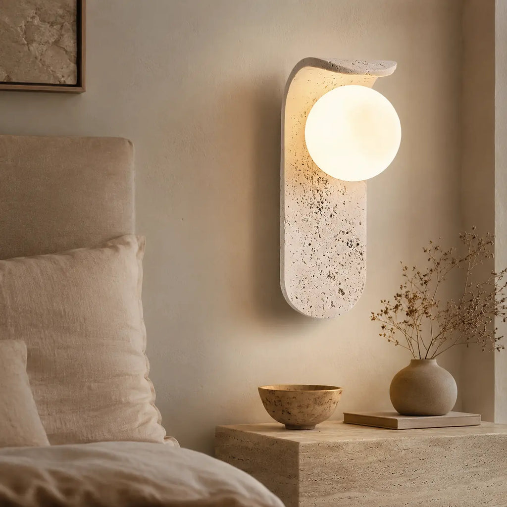 LED Wandleuchte Naturstein-Optik Kapselform (Marostella), im Schlafzimmer neben dem Bett