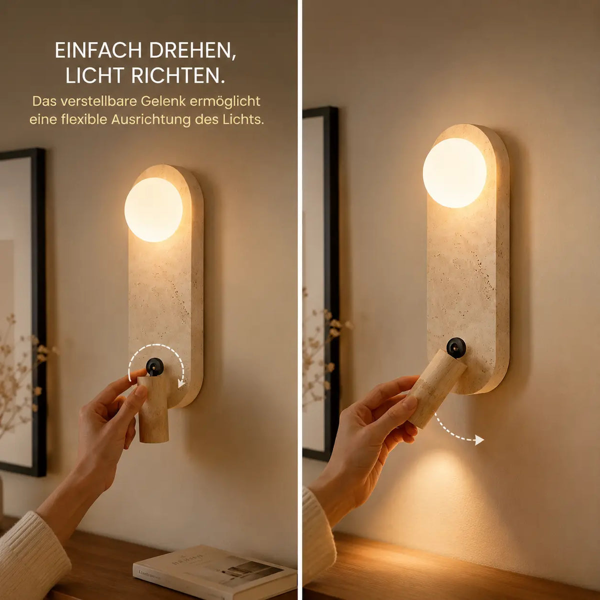 Wandleuchte Naturstein mit Schwenkspot beige (Turonda), Montage und Bedienung