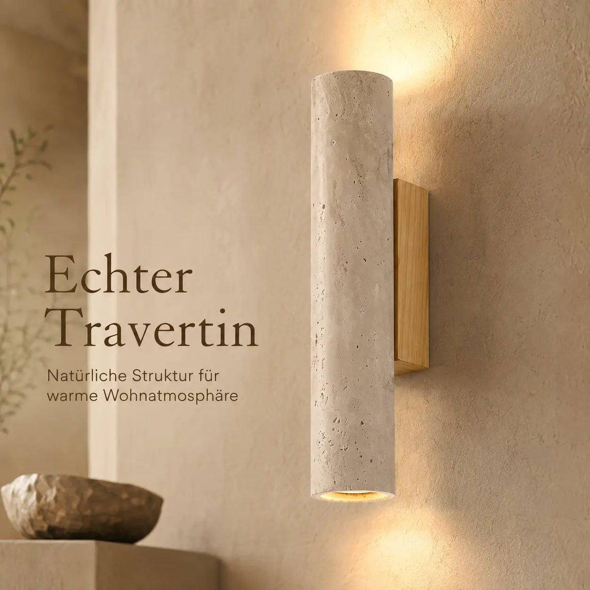 Wandleuchte Naturstein Zylinder Eiche (Talvorin), Lichtwirkung an der Wand