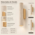 Wandleuchte Naturstein Zylinder Eiche (Talvorin), Maße und technische Details