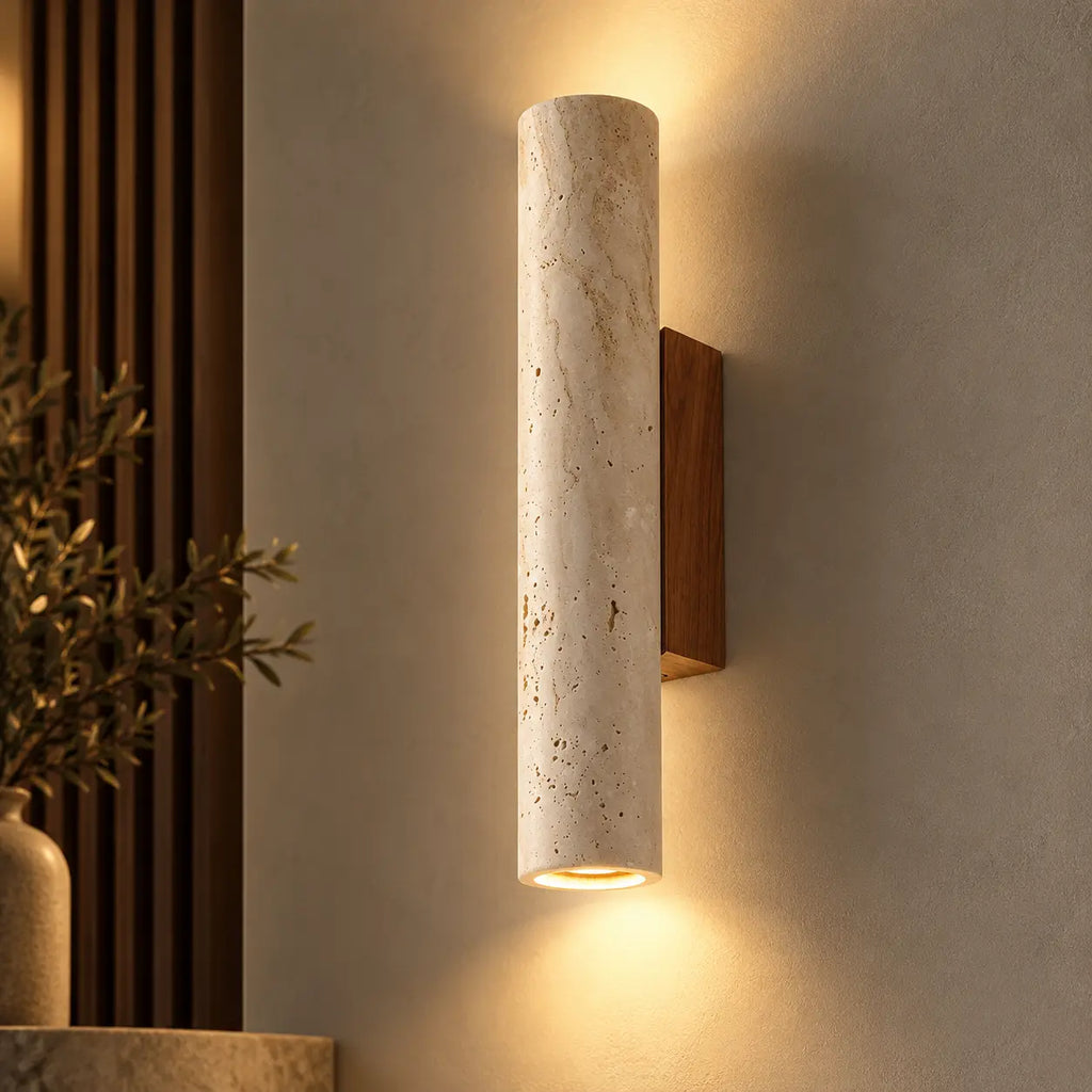 LED Wandleuchte Naturstein Zylinder beige (Marvenzo), Produktfoto