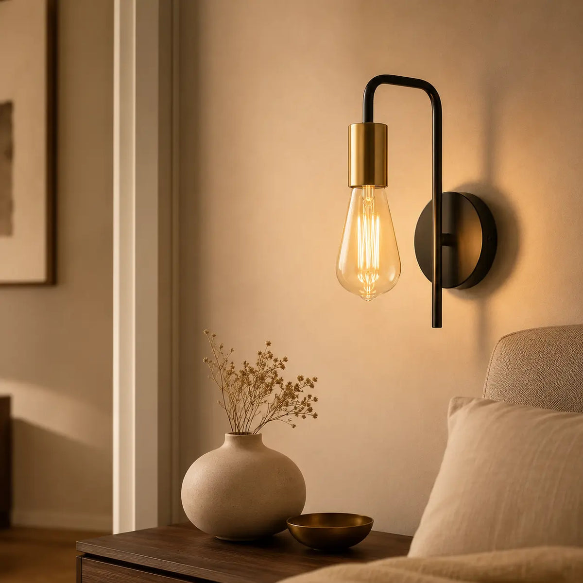 Wandleuchte Industrial Eisen schwarz-gold (Brantwell), im Wohnzimmer