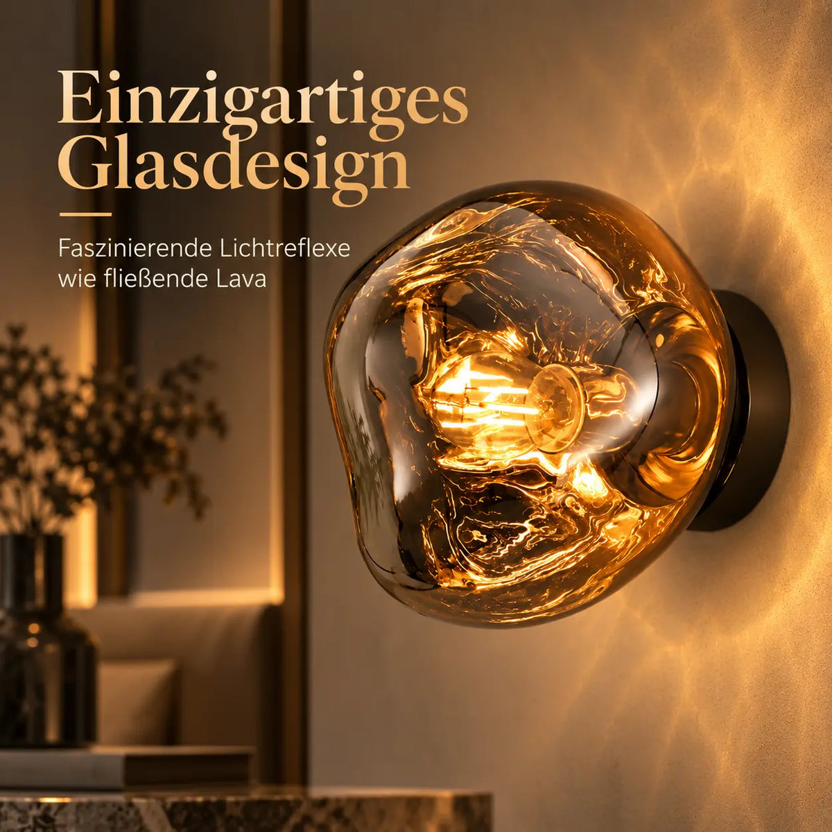 Wandleuchte Glaskugel rauchgrau (Nebrasca), Lichtwirkung an der Wand