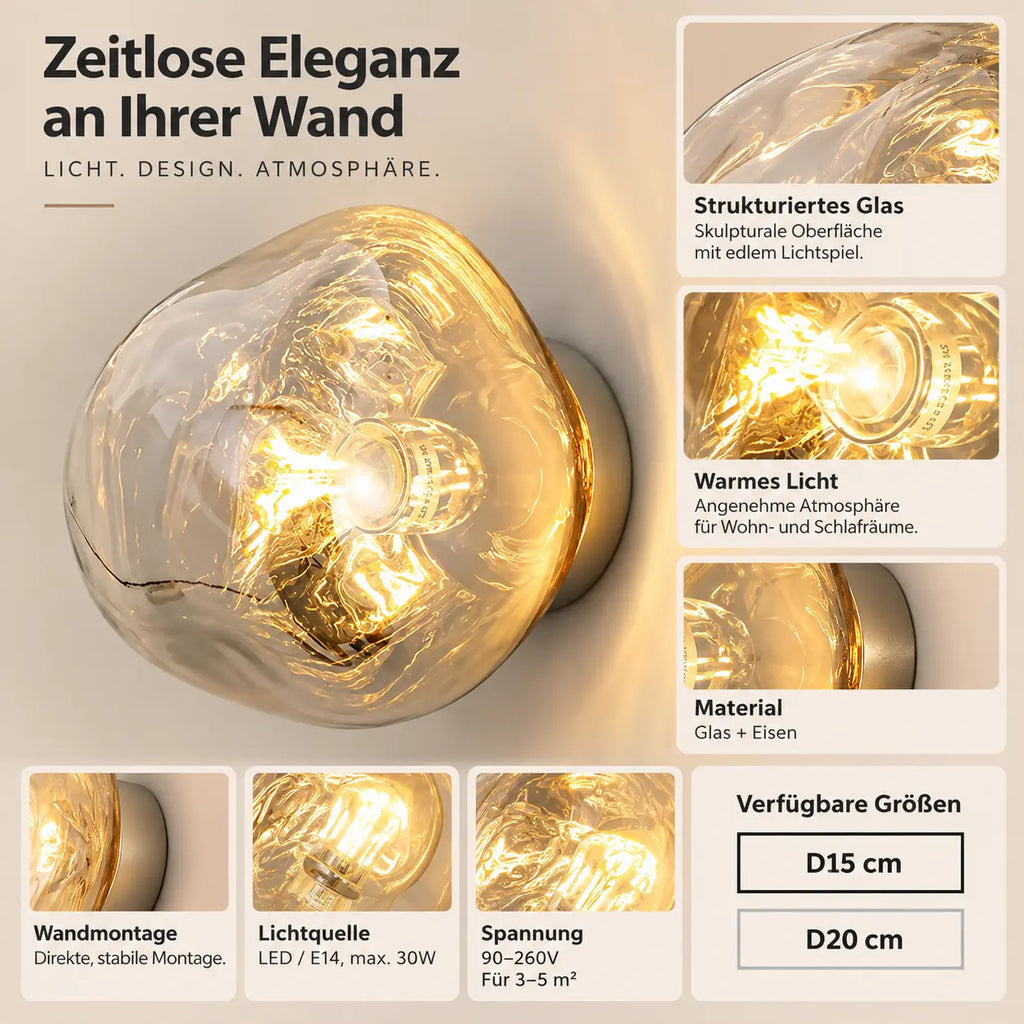 Wandleuchte Glaskugel klar-silber (Voltrian), Maße und technische Details