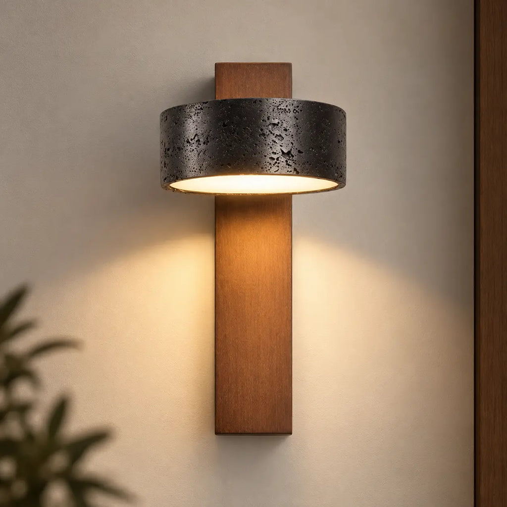 LED Wandleuchte Naturstein Holzbalken schwarz-braun (Basaltero), Produktfoto