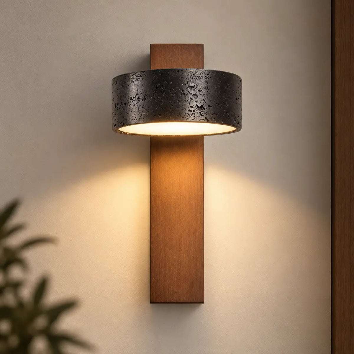 LED Wandleuchte Naturstein Holzbalken schwarz-braun (Basaltero), Produktfoto
