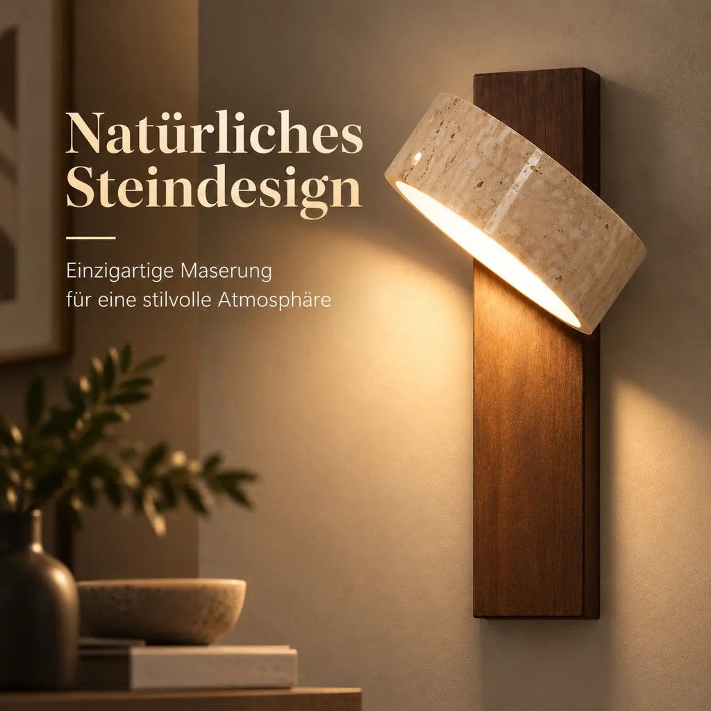 LED Wandleuchte Naturstein Holzbalken beige-braun (Torvelin), Lichtwirkung an der Wand