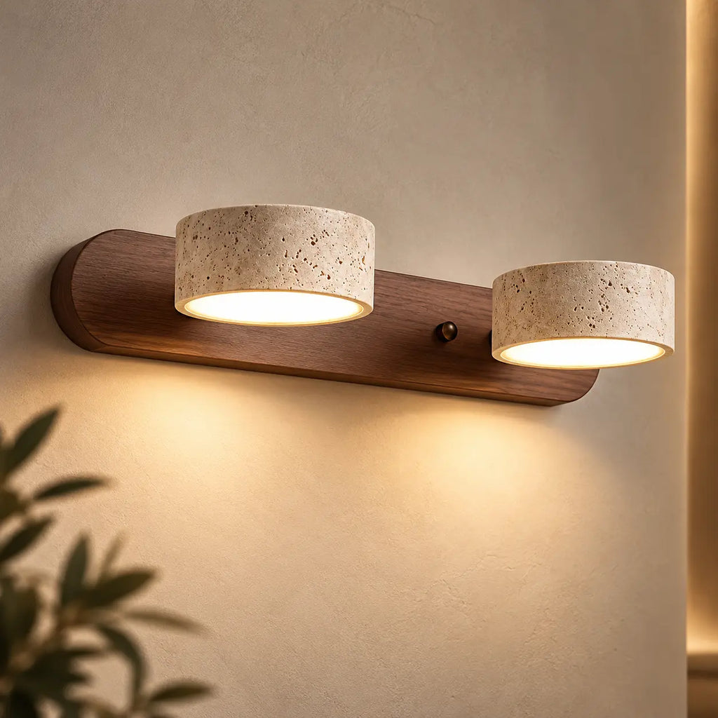 LED Wandleuchte Spiegelleuchte Naturstein beige-braun (Trevarosa), am Badspiegel