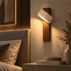 LED Wandleuchte Naturstein Holzbalken beige-braun (Torvelin), im Schlafzimmer neben dem Bett