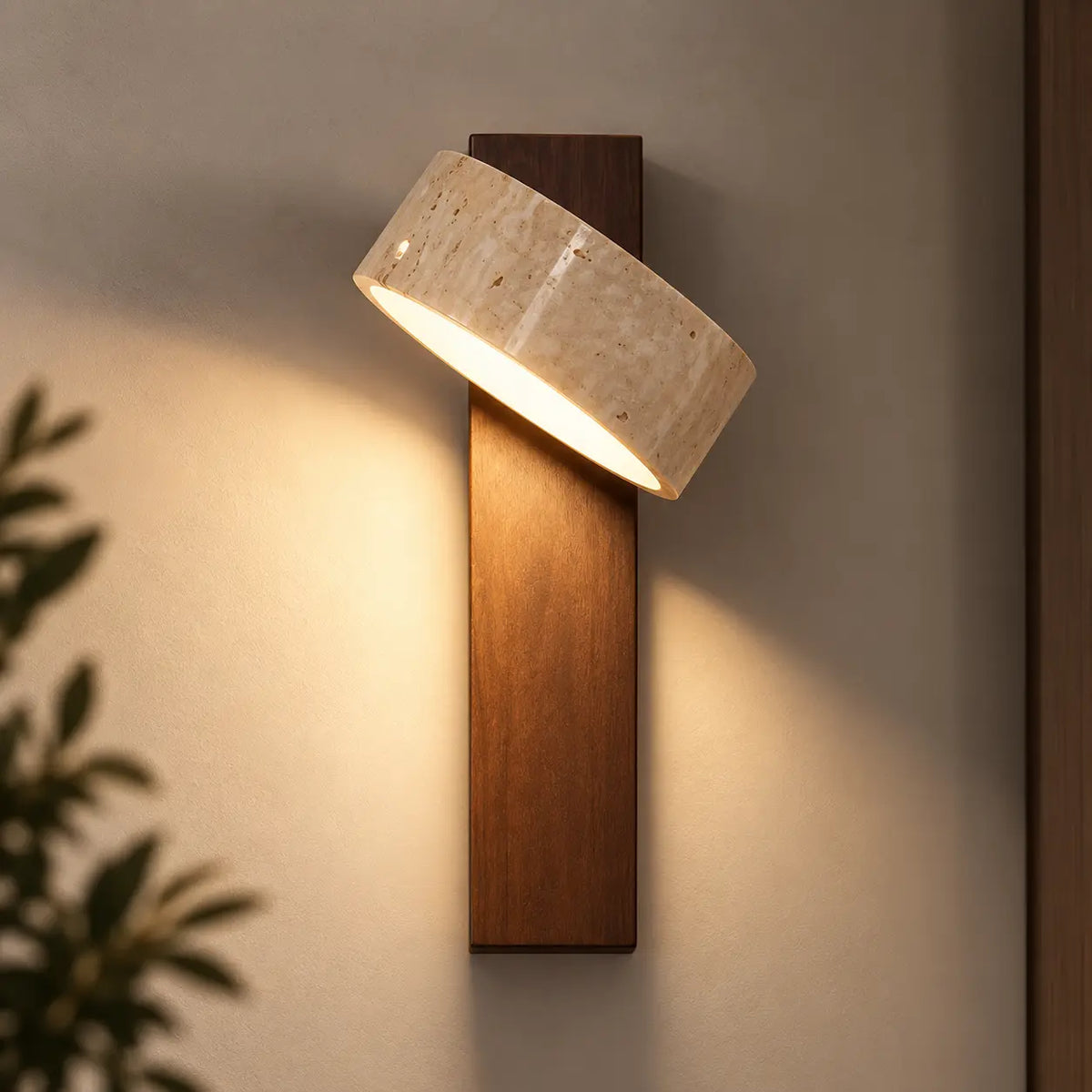 LED Wandleuchte Naturstein Holzbalken beige-braun (Torvelin), Produktfoto
