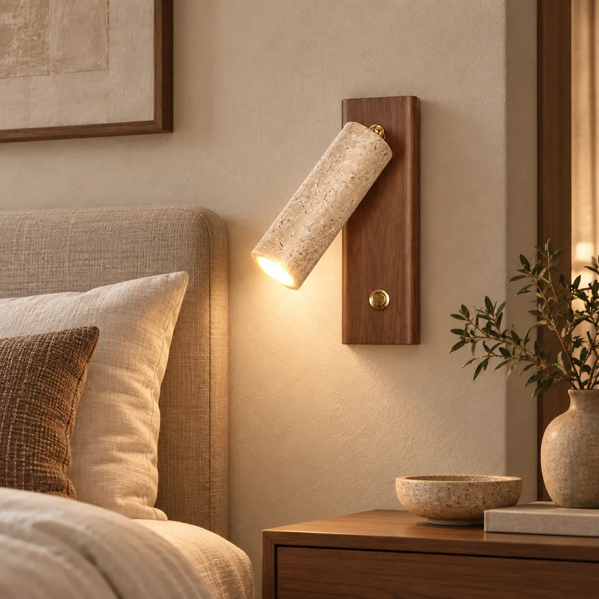 LED Wandleuchte Naturstein Leselicht drehbar (Marostone), im Schlafzimmer neben dem Bett