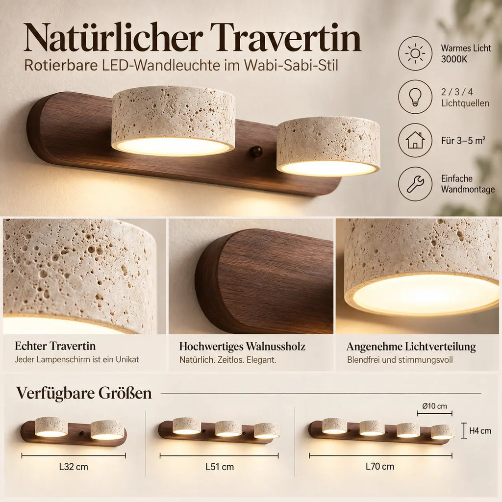 LED Wandleuchte Spiegelleuchte Naturstein beige-braun (Trevarosa), in verschiedenen Größen