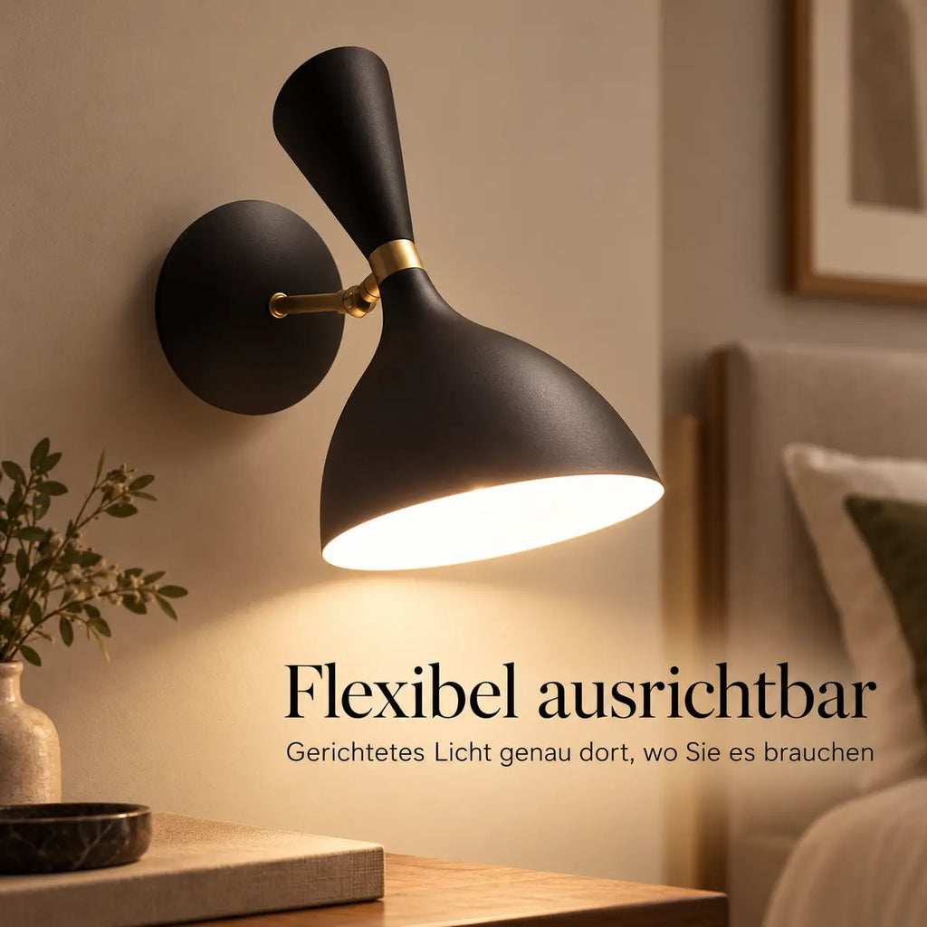 Wandleuchte Retro Schwenkarm schwarz (Corvellin), Lichtwirkung an der Wand
