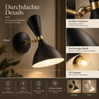 Wandleuchte Retro Schwenkarm schwarz (Corvellin), Maße und technische Details