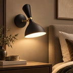Wandleuchte Retro Schwenkarm schwarz (Corvellin), im Schlafzimmer neben dem Bett
