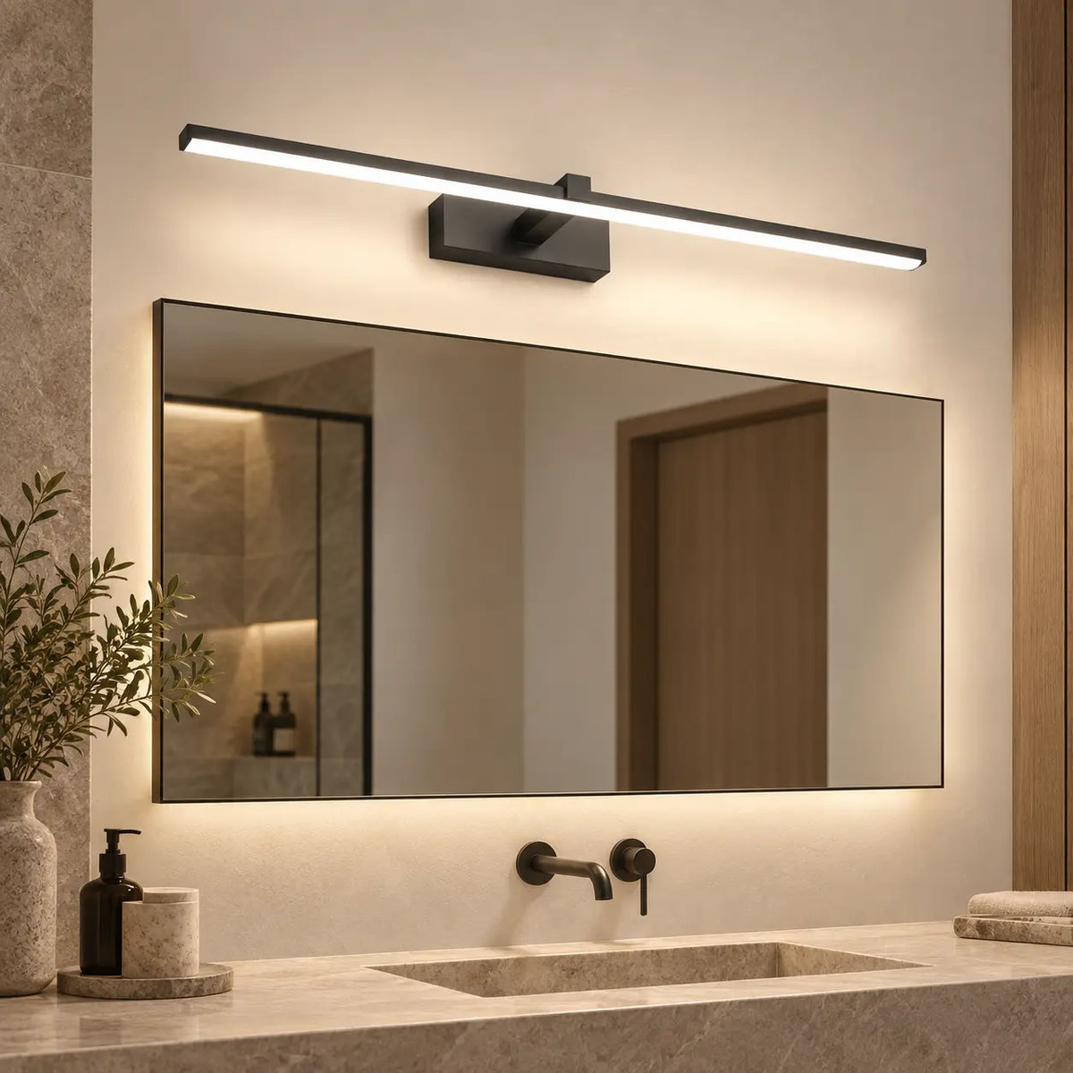 LED Wandleuchte Spiegelleuchte schwarz (Brantero), über dem Waschbecken