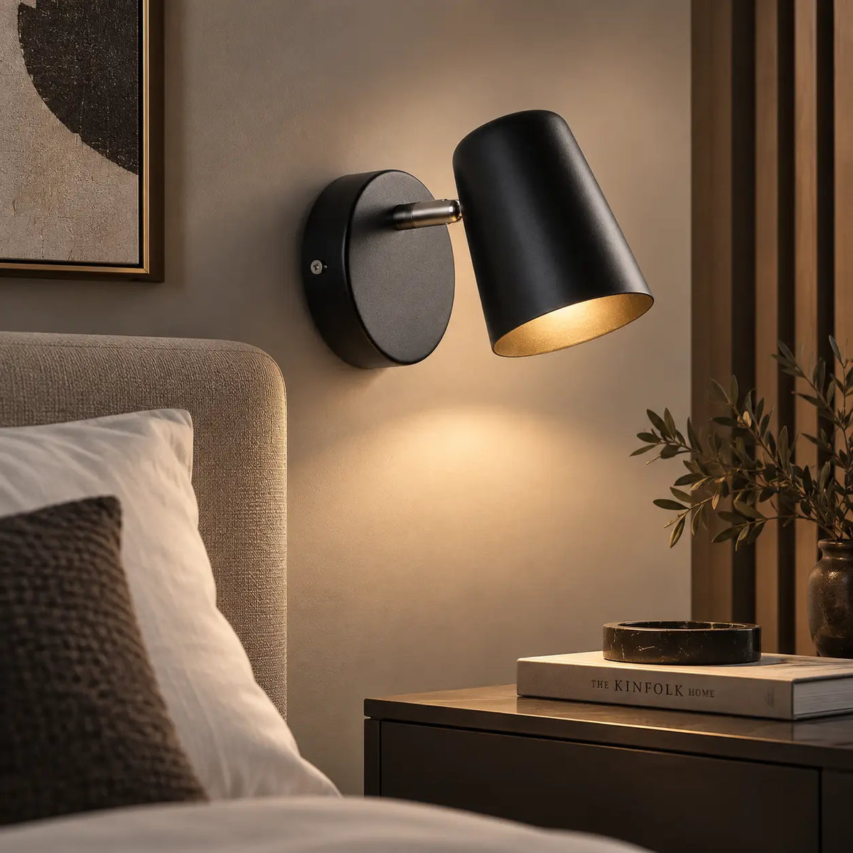 Wandleuchte Spot schwenkbar schwarz (Brivano), im Schlafzimmer neben dem Bett