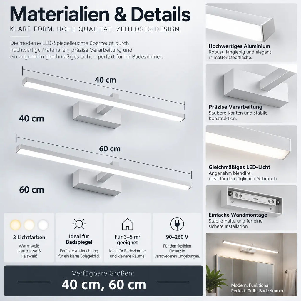 LED Wandleuchte Spiegelleuchte weiß (Alvenio), Maße und technische Details