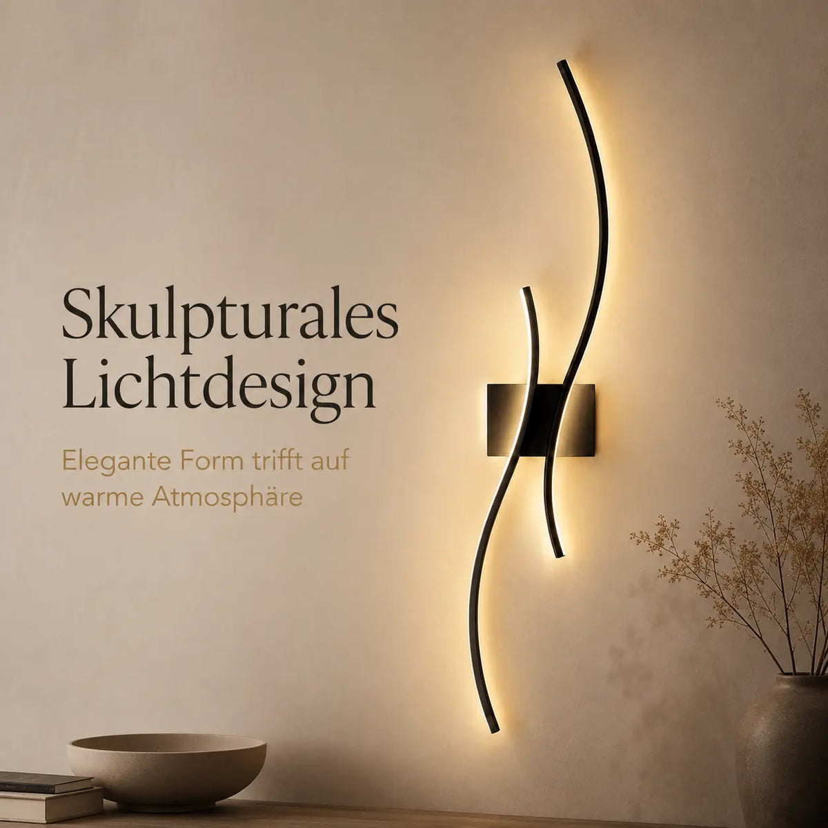 LED Wandleuchte Wellenform schwarz (Kordevan), Lichtwirkung an der Wand